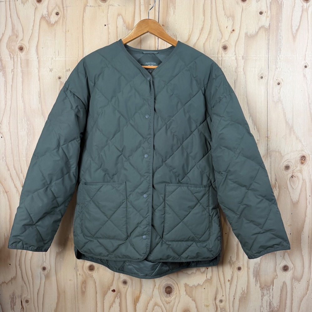 Uniqlo Pufftech Quilted Jacket Womens Large Green Diamond Quilt DWR Lighweght